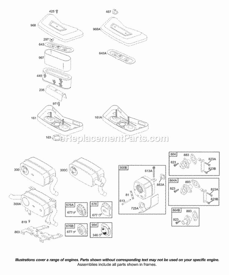 Air Cleaner Muffler Diagram and Parts List for 422707-1213-01  Briggs and Stratton Engine